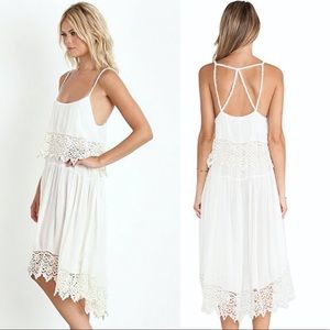 Free People White Crochet Lace Star Slip Dress